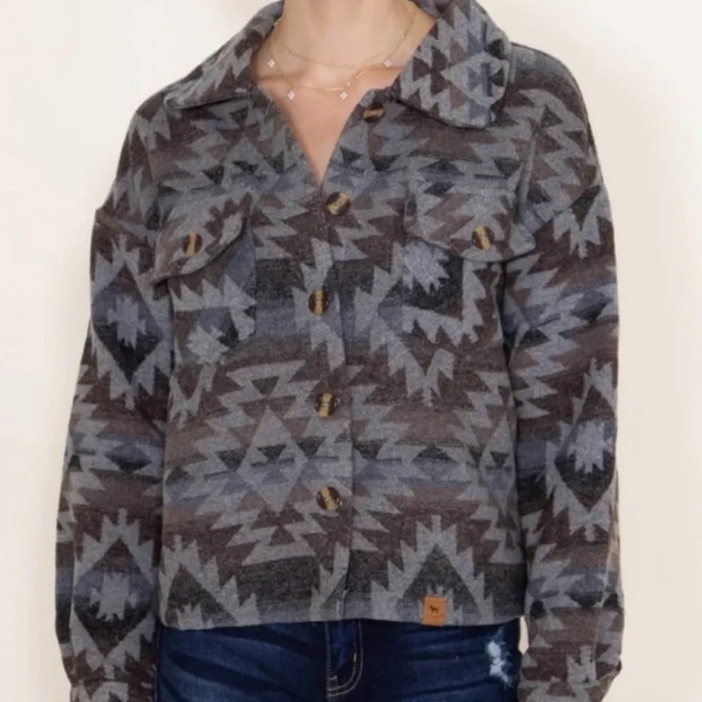 Simply Southern | Gray & Brown Aztec Patterned Jacket - Picture 1 of 14